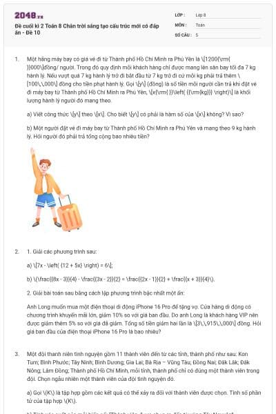 Đề cuối kì 2 Toán 8 Chân trời sáng tạo cấu trúc mới có đáp án - Đề 10