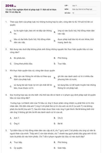 13 câu Trắc nghiệm Kinh tế pháp luật 11 Kết nối tri thức Bài 14 có đáp án