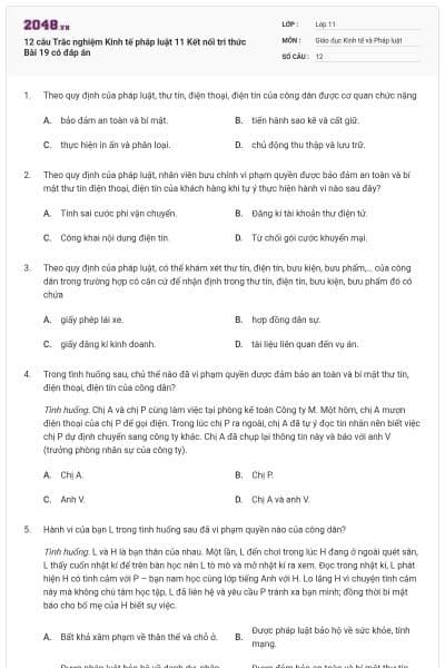12 câu Trắc nghiệm Kinh tế pháp luật 11 Kết nối tri thức Bài 19 có đáp án