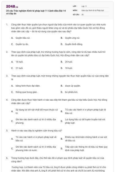 20 câu Trắc nghiệm Kinh tế pháp luật 11 Cánh diều Bài 14 có đáp án