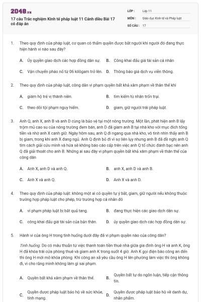 17 câu Trắc nghiệm Kinh tế pháp luật 11 Cánh diều Bài 17 có đáp án