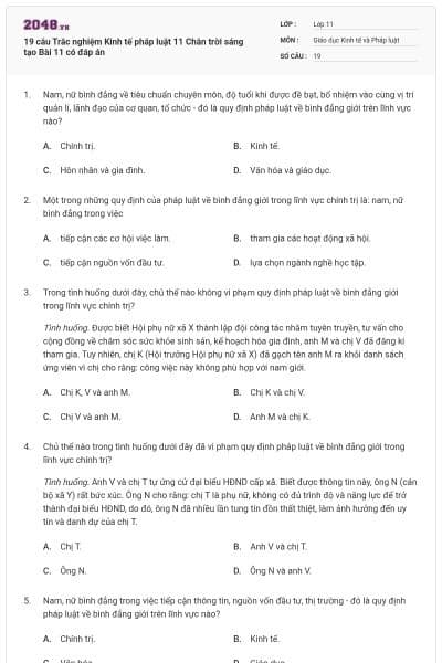 19 câu Trắc nghiệm Kinh tế pháp luật 11 Chân trời sáng tạo Bài 11 có đáp án