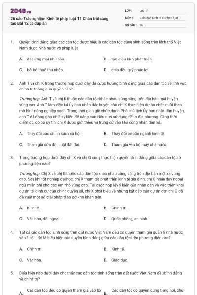 26 câu Trắc nghiệm Kinh tế pháp luật 11 Chân trời sáng tạo Bài 12 có đáp án