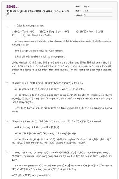 Bộ 10 đề thi giữa kì 2 Toán 9 Kết nối tri thức có đáp án - Đề 08