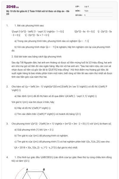 Bộ 10 đề thi giữa kì 2 Toán 9 Kết nối tri thức có đáp án - Đề 09