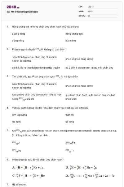 Bài 40: Phản ứng phân hạch
