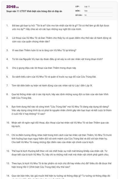 Soạn văn 11 CTST Vĩnh biệt cửu trùng đài có đáp án