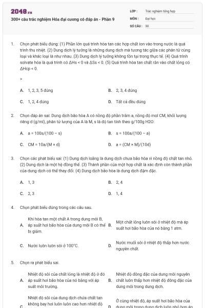 300+ câu trắc nghiệm Hóa đại cương có đáp án - Phần 9