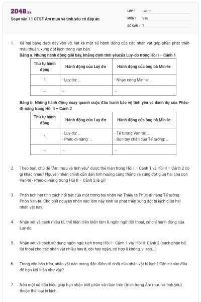 Soạn văn 11 CTST Âm mưu và tình yêu có đáp án