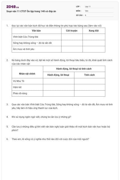 Soạn văn 11 CTST Ôn tập trang 140 có đáp án