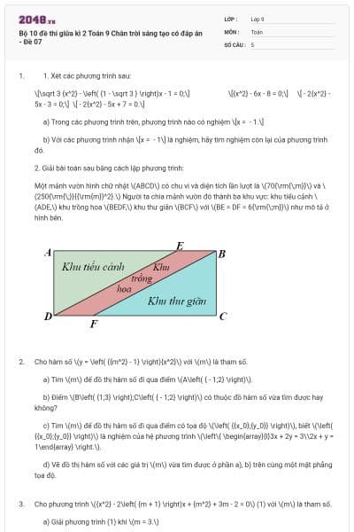 Bộ 10 đề thi giữa kì 2 Toán 9 Chân trời sáng tạo có đáp án - Đề 07