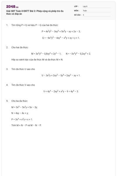 Giải SBT Toán 8 KNTT Bài 3: Phép cộng và phép trừ đa thức có đáp án