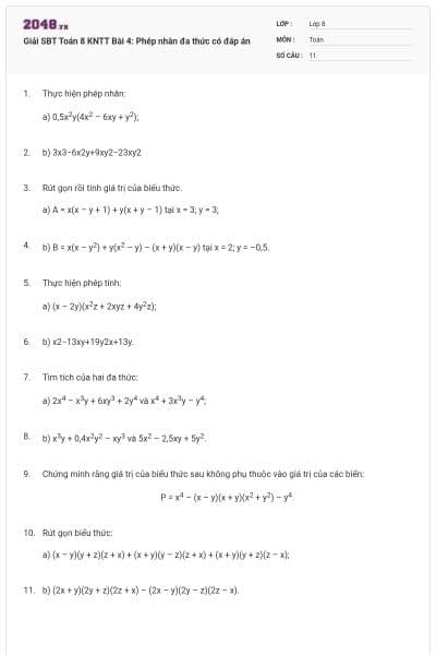 Giải SBT Toán 8 KNTT Bài 4: Phép nhân đa thức có đáp án