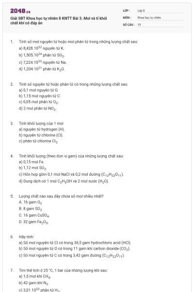 Giải SBT Khoa học tự nhiên 8 KNTT Bài 3. Mol và tỉ khối chất khí có đáp án