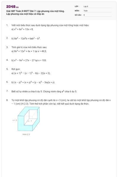 Giải SBT Toán 8 KNTT Bài 7: Lập phương của một tổng. Lập phương của một hiệu có đáp án