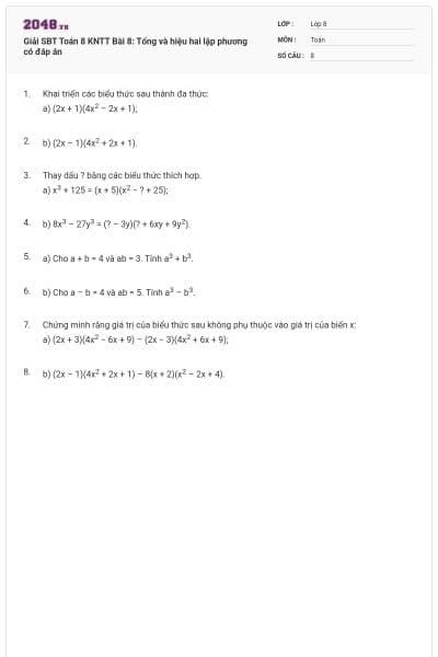 Giải SBT Toán 8 KNTT Bài 8: Tổng và hiệu hai lập phương có đáp án