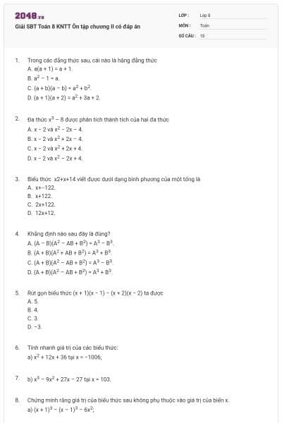 Giải SBT Toán 8 KNTT Ôn tập chương II có đáp án