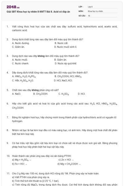Giải SBT Khoa học tự nhiên 8 KNTT Bài 8. Acid có đáp án