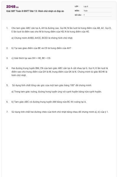 Giải SBT Toán 8 KNTT Bài 13: Hình chữ nhật có đáp án