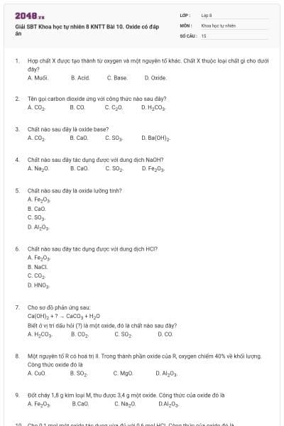 Giải SBT Khoa học tự nhiên 8 KNTT Bài 10. Oxide có đáp án