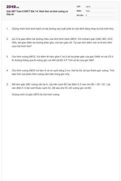 Giải SBT Toán 8 KNTT Bài 14: Hình thoi và hình vuông có đáp án