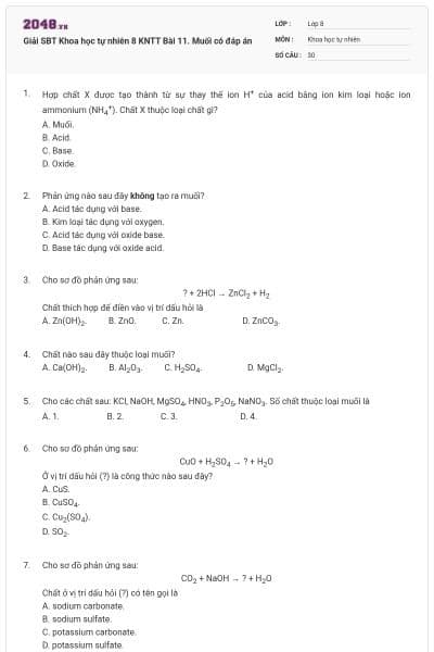 Giải SBT Khoa học tự nhiên 8 KNTT Bài 11. Muối có đáp án