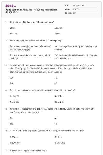 Bộ đề  luyện thi THPTQG Hóa Học cực hay có lời giải chi tiết (Đề số 2)