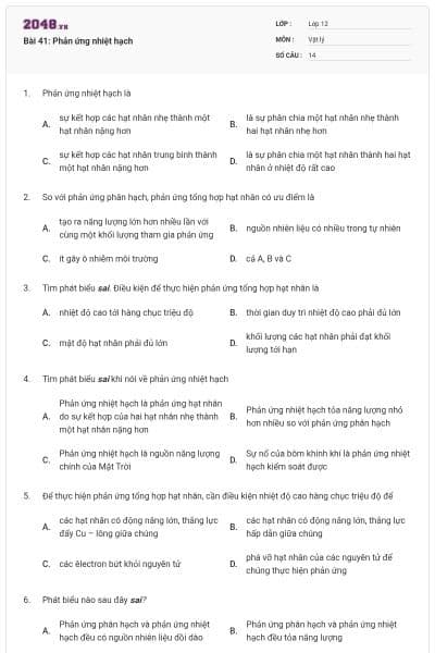 Bài 41: Phản ứng nhiệt hạch