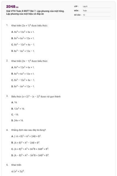 Giải VTH Toán 8 KNTT Bài 7. Lập phương của một tổng. Lập phương của một hiệu có đáp án