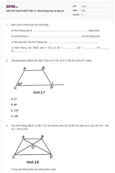 Giải VTH Toán 8 KNTT Bài 11. Hình thang cân có đáp án