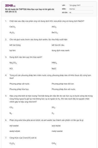 Bộ đề  luyện thi THPTQG Hóa Học cực hay có lời giải chi tiết (Đề số 3)