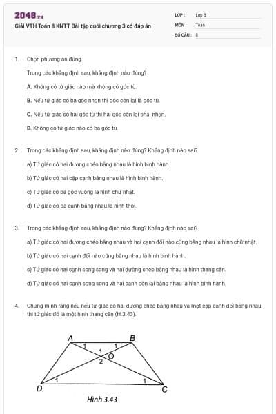 Giải VTH Toán 8 KNTT Bài tập cuối chương 3 có đáp án