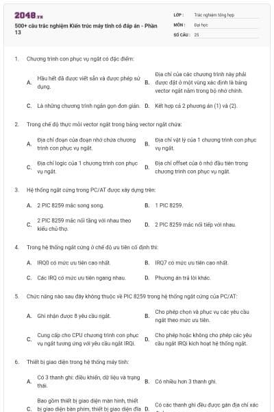 500+ câu trắc nghiệm Kiến trúc máy tính có đáp án - Phần 13