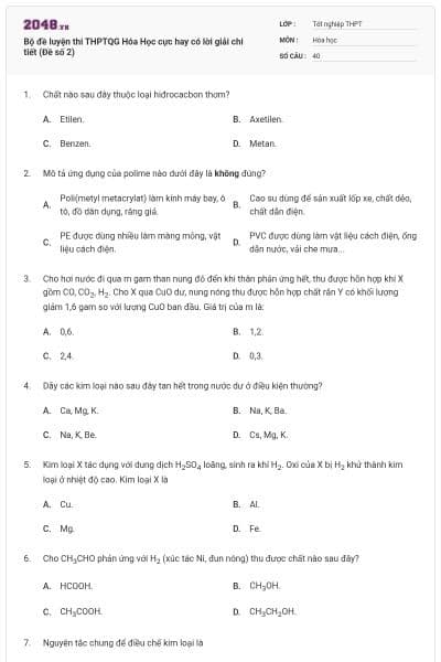 Bộ đề  luyện thi THPTQG Hóa Học cực hay có lời giải chi tiết (Đề số 2)