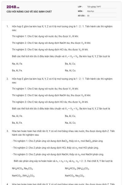 CÂU HỎI NÂNG CAO VỀ XÁC ĐỊNH CHẤT