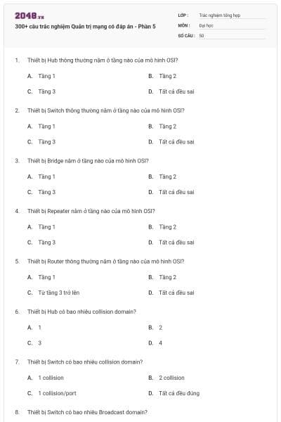 300+ câu trắc nghiệm Quản trị mạng có đáp án - Phần 5