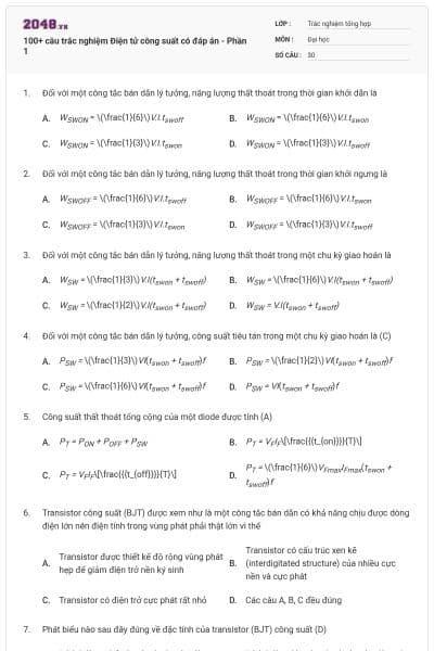 100+ câu trắc nghiệm Điện tử công suất có đáp án - Phần 1