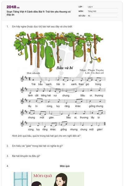 Soạn Tiếng Việt 4 Cánh diều Bài 9: Trái tim yêu thương có đáp án