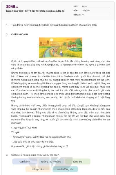 Soạn Tiếng Việt 4 KNTT Bài 20: Chiều ngoại ô có đáp án
