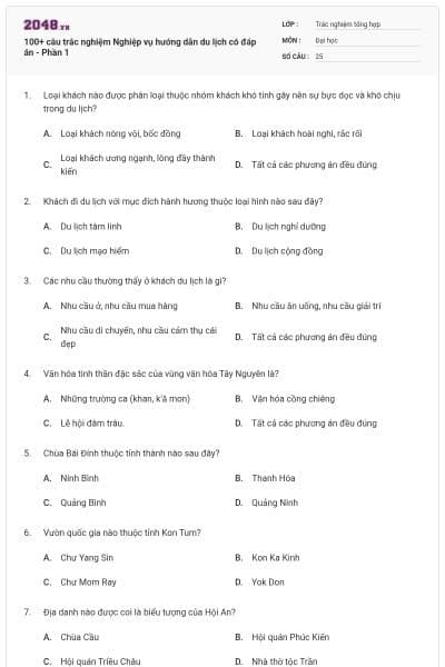 100+ câu trắc nghiệm Nghiệp vụ hướng dẫn du lịch có đáp án - Phần 1