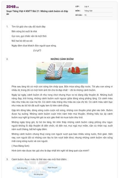 Soạn Tiếng Việt 4 KNTT Bài 21: Những cánh buồm có đáp án