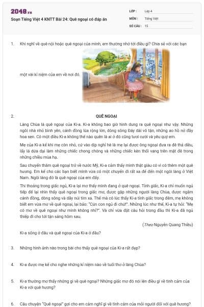 Soạn Tiếng Việt 4 KNTT Bài 24: Quê ngoại có đáp án