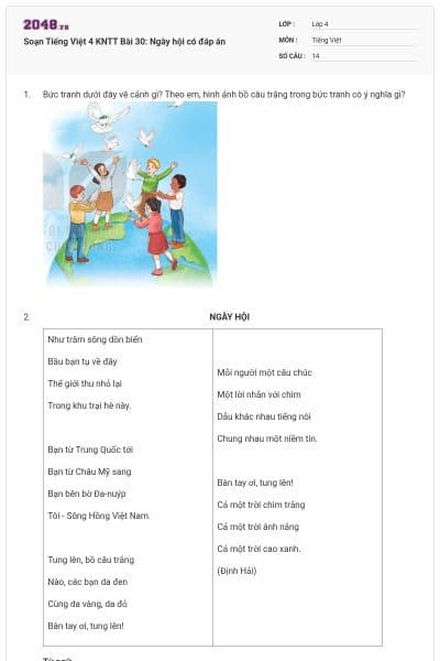 Soạn Tiếng Việt 4 KNTT Bài 30: Ngày hội có đáp án