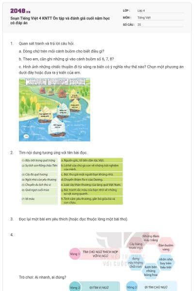 Soạn Tiếng Việt 4 KNTT Ôn tập và đánh giá cuối năm học có đáp án