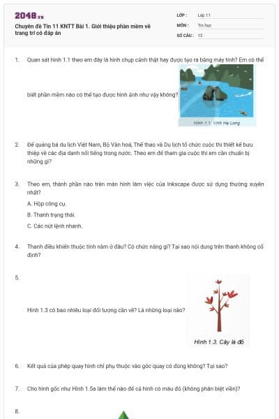 Chuyên đề Tin 11 KNTT Bài 1. Giới thiệu phần mềm vẽ trang trí có đáp án