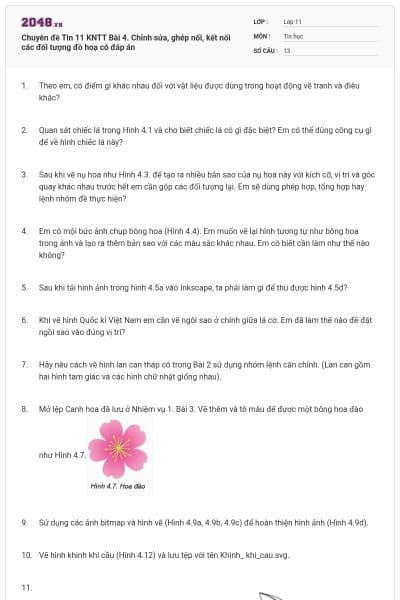 Chuyên đề Tin 11 KNTT Bài 4. Chỉnh sửa, ghép nối, kết nối các đối tượng đồ hoạ có đáp án