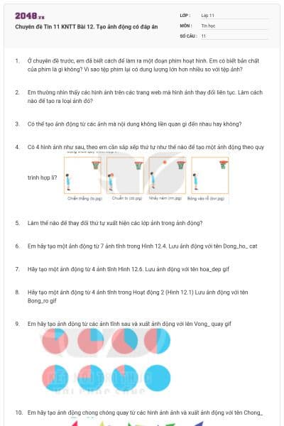 Chuyên đề Tin 11 KNTT Bài 12. Tạo ảnh động có đáp án