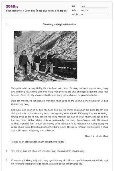 Soạn Tiếng Việt 4 Cánh diều Ôn tập giữa học kì 2 có đáp án