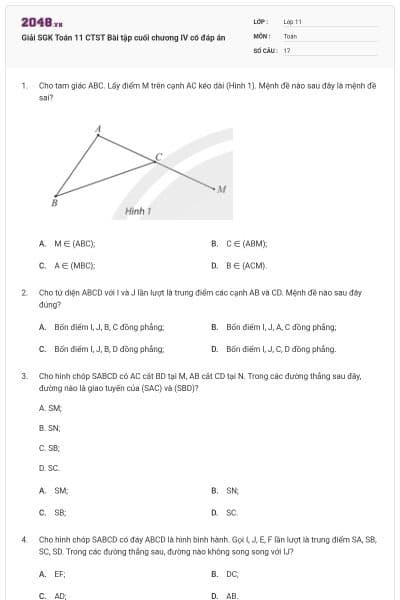 Giải SGK Toán 11 CTST Bài tập cuối chương IV có đáp án