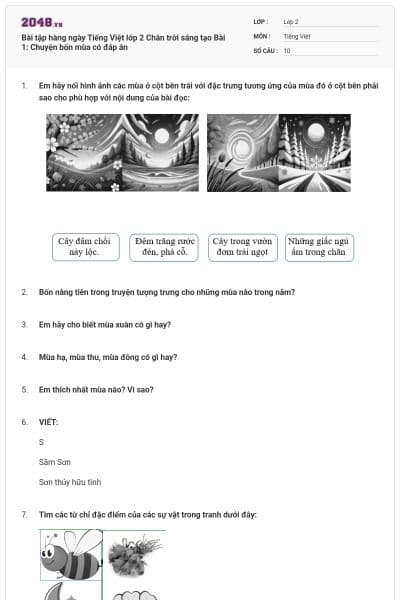 Bài tập hàng ngày Tiếng Việt lớp 2 Chân trời sáng tạo Bài 1: Chuyện bốn mùa có đáp án